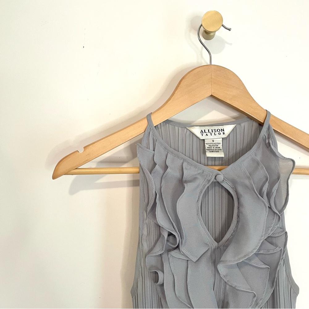Soft Blue Pleated Ruffle Front Tank Top - Picture 7 of 8